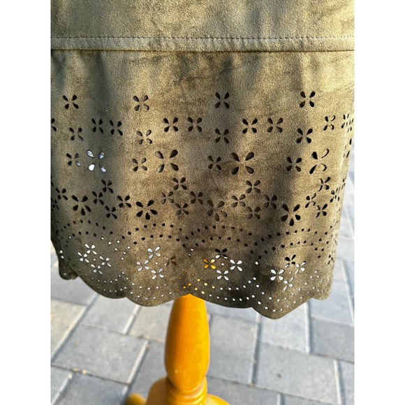 Free W/Purchase Y2k Shift Dress Faux Suede Green Fall Winter Laser Eyelet detail - Picture 6 of 10